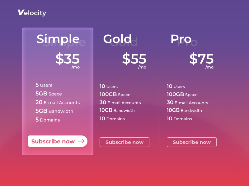 webdesign dataplan three offers on a gradient background