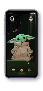 baby yoda game prototype in a iphone mockup